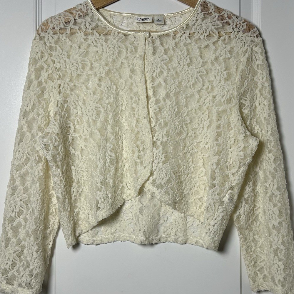 Cato Ivory Floral Lace Satin Trim Shrug Bolero Cardigan Coquette Angelcore Style